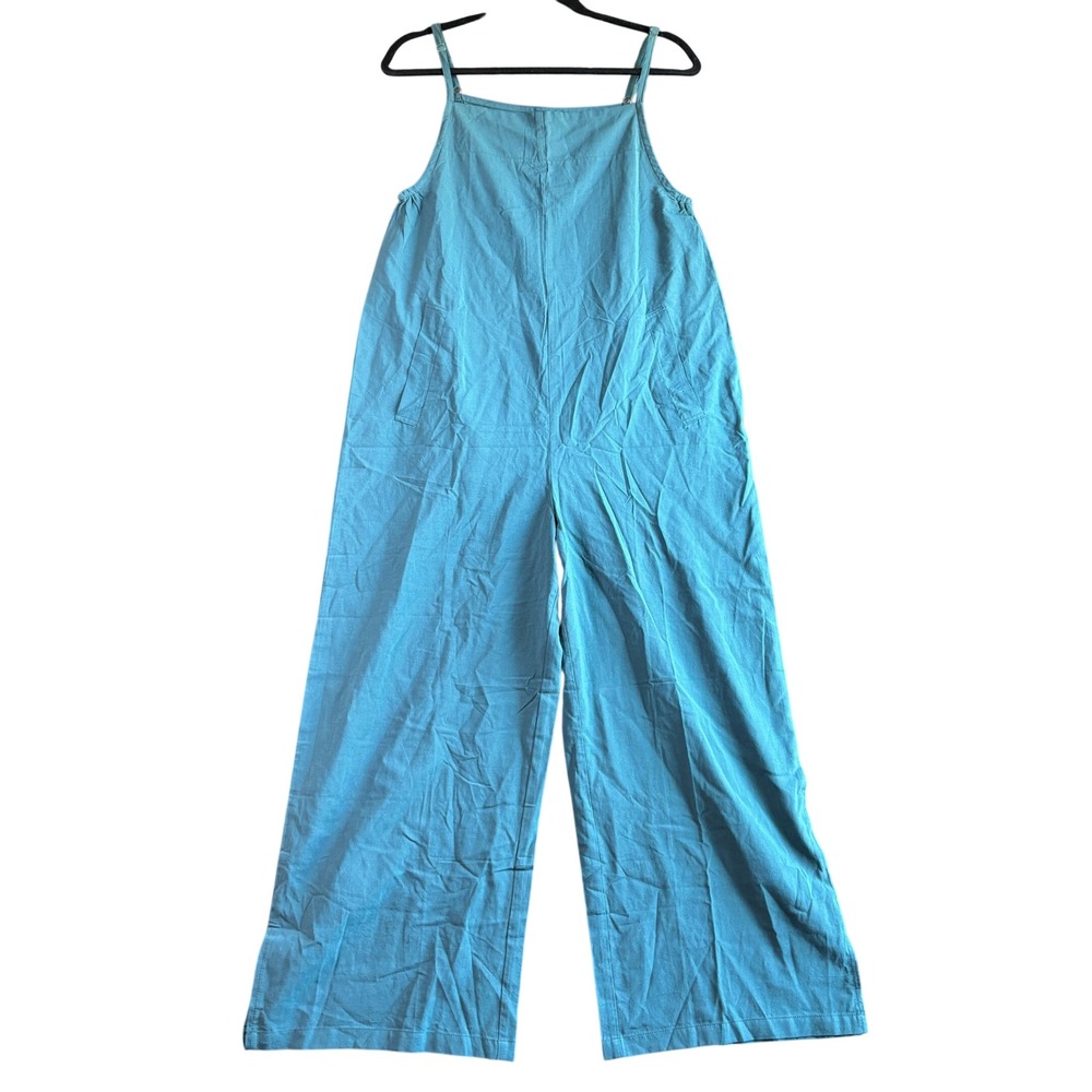 Unbranded Womens 100% Cotton Jumpsuit Wide‎ Leg Boho XS Teal Blue